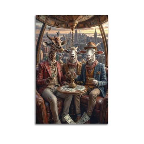 Moderner Kunstdruck auf Leinwand, humorvolles Poster, Motiv: anthropomorphe Tiere in der Stadt, luxuriös, 20 x 30 cm, ungerahmter Stil Moderner Kunstdruck auf Leinwand, humorvolles Poster, Motiv: anthropomorphe Tiere in der Stadt, luxuriös, 20 x 30 cm, ungerahmter Stil von CWLLOG