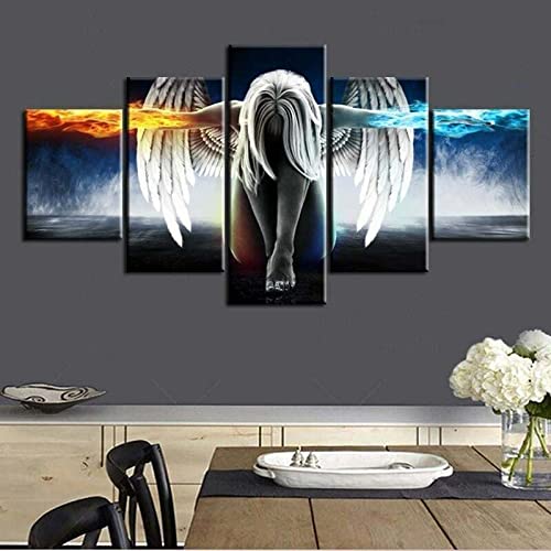 Multi Panel Print Angel Fire And Ice Canvas 5 Piece Wall Art Wings Woman 5 Pieces Pictures Paintings HD Print No Framed,40x60 40x80 40x100cm von CWLYXT