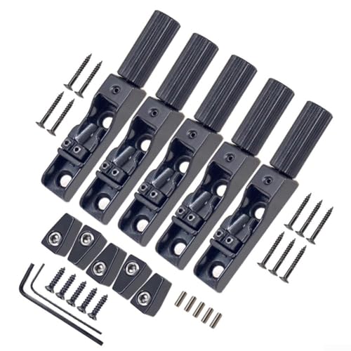 1 Set feste Einzelsaiten-Bassbrücke für 4/5/6 Saiten Headless Bassgitarren Zinklegierung Metall mit Schrauben und Schraubenschlüssel für stabile Stimmung und langfristige Nutzung (schwarz, 5 Stück) von CWOQOCW
