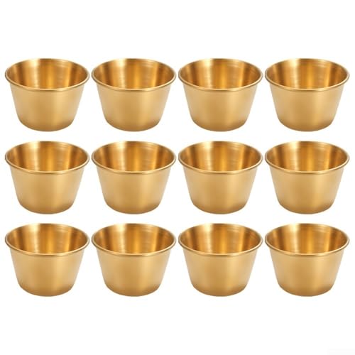 12 Stück Edelstahl-Saucenbecher, 2 x 200 ml mit Silikonabdeckungen, entworfen zum Servieren für Dip-Soßen und Gewürze, platzsparend von CWOQOCW