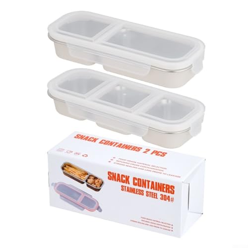 2er Set Edelstahl Snackboxen mit 2 und 3 Fächern Auslaufsichere Behälter für Snacks und Dips (weiß) von CWOQOCW