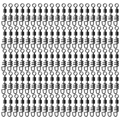 CWOQOCW 100 Stück Angel-Rollwirbel, Schnellwechsel-Interlock-Angel-Wirbel mit hängenden Druckknöpfen, Fischrollwirbel, Korkenzieher (6#) von CWOQOCW