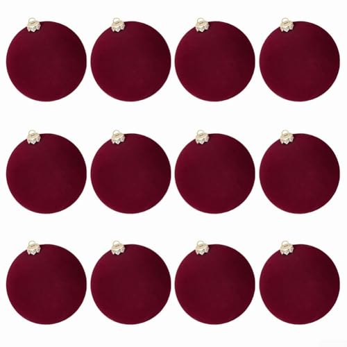 CWOQOCW 12 Stück Samt-Weihnachtskugeln, bruchsichere Weihnachtsbaumkugeln, Samt-Weihnachtsschmuck für Baum, Hochzeit, Party (Rotwein) von CWOQOCW