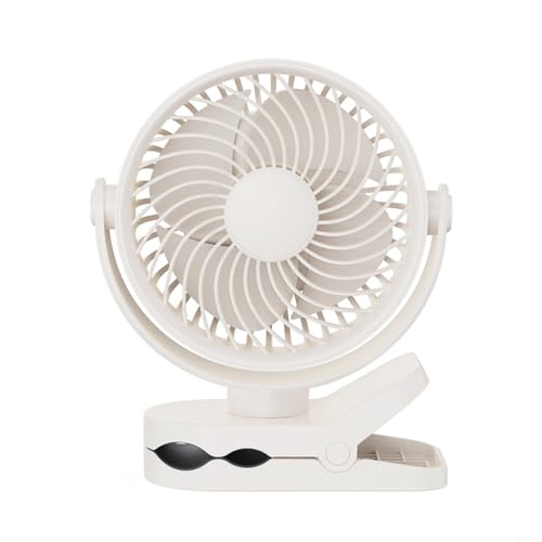 CWOQOCW 4 Geschwindigkeiten verstellbarer Klemmventilator mit 2000 mAh Akku, USB wiederaufladbar, Desktop-Lüfter für Schlafzimmer, Reisen (weiß) von CWOQOCW