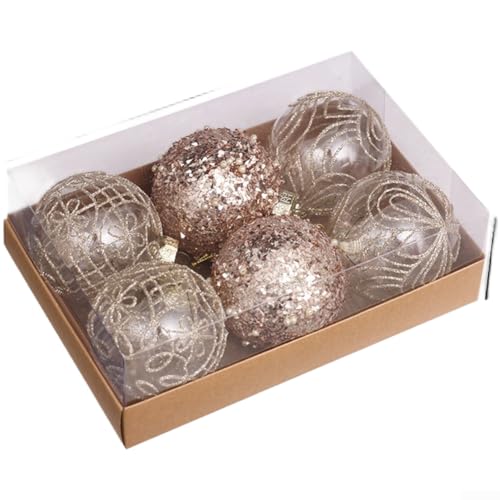 CWOQOCW 6-teiliges Weihnachtskugel-Ornament-Set, 8 cm, rot-weiß, Kunststoff, hängende Dekorationen für Baum und Urlaub (Sekt) von CWOQOCW