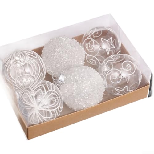 CWOQOCW 6-teiliges Weihnachtskugel-Ornament-Set, 8 cm, rot-weiß, Kunststoff, hängende Dekorationen für Baum und Urlaub (weiß) von CWOQOCW