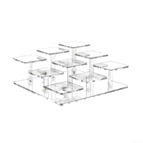 CWOQOCW 9-stöckiger Acrylständer, Acryl-Tablett, Sammlerfiguren-Halter, Aufbewahrungsregal, Dessertturm, transparent, weiß, schwarz (transparent) von CWOQOCW