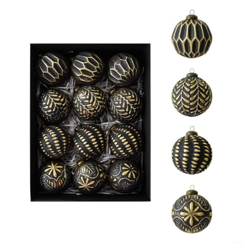 CWOQOCW Christbaumkugel-Set, Vintage, 8 cm, Antik-Stil, 12 Stück, hängende Baumschmuck für Ferienhaus (schwarz) von CWOQOCW