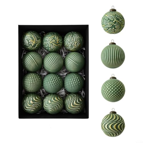CWOQOCW Christbaumkugel-Set im Vintage-Stil, 8 cm, 12 Stück, Antik-Stil, hängende Baumdekorationen für Ferienhaus (grün) von CWOQOCW