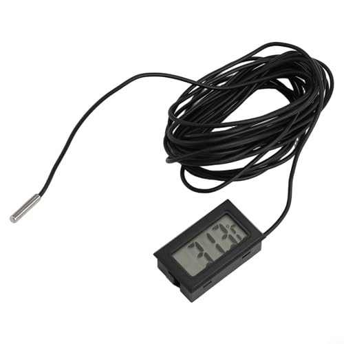 CWOQOCW Digitales Mini-Thermometer mit LCD-Display, 50 bis +110 Grad, wasserdicht, Sensorsonde, 1–5 Meter, schwarzes Kabel für Terrarien (5 Meter) von CWOQOCW