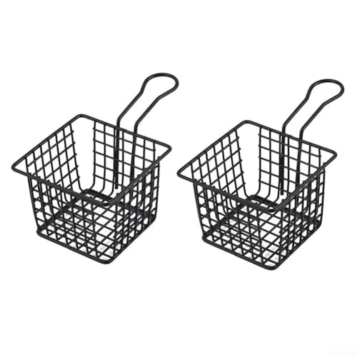 CWOQOCW Eisen für Pommes Frites Korb Snackbehälter Geschirr mit tragbarem Griff für Restaurant Bar Outdoor Essen Rostfrei Schwarz 2 Stück Set von CWOQOCW