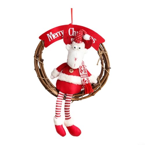 CWOQOCW Festlicher Türkranz mit Weihnachtsmann Elch Puppe Weihnachtsbaum Dekoration Urlaub Ornament für Zuhause (Elch) von CWOQOCW