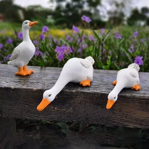 CWOQOCW Gartenenten-Statue aus Kunstharz, für den Außenbereich, dekorative Teich-Skulptur, weiß, lebensechte Tierdekoration für Terrasse, Schwimmbad, Veranda (#3) von CWOQOCW