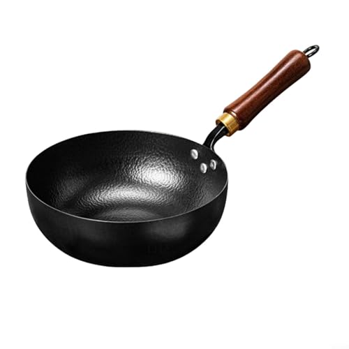 CWOQOCW Hammered Iron Cooking Pot Hand Forged Iron Pan With Wooden Handle Non Coating Kitchen Cookware With Large Belly Structure For Home Cooking(C 26 Rührtopf) von CWOQOCW