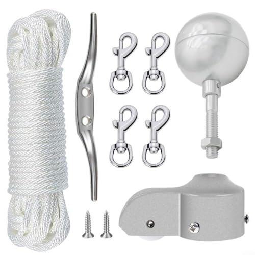 CWOQOCW Heavy Duty Fahnenmast Zubehör Kit Ball Top Truck Pulley Cleat Swivel Hooks Repair Parts Set von CWOQOCW