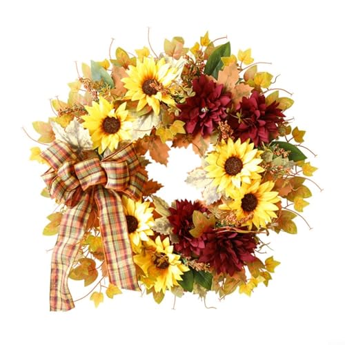 CWOQOCW Herbstkranz, 50 cm, Sonnenblumenblatt-Dekoration für Haustür, Veranda, Innen- und Außenbereich, saisonale Heimdekoration CWOQOCW Herbstkranz, 50 cm, Sonnenblumenblatt-Dekoration für Haustür, Veranda, Innen- und Außenbereich, saisonale Heimdekoration von CWOQOCW