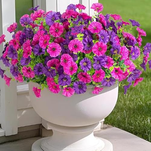 CWOQOCW Künstliche Morning Glory Blumen, 10 Sträuße aus Seide, Eukalyptus, Gartendekoration, Rosenrot, Violett (10 Rosenrot und Lila) von CWOQOCW