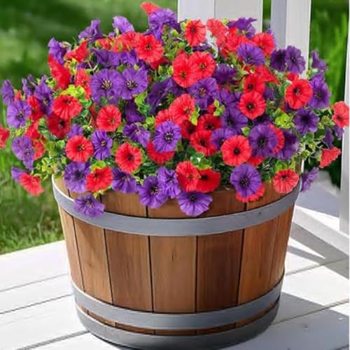 CWOQOCW Künstliche Morning Glory Blumen, 10 Sträuße aus Seide, Eukalyptus, Gartendekoration, Rosenrot, Violett (10 lila und rot) von CWOQOCW