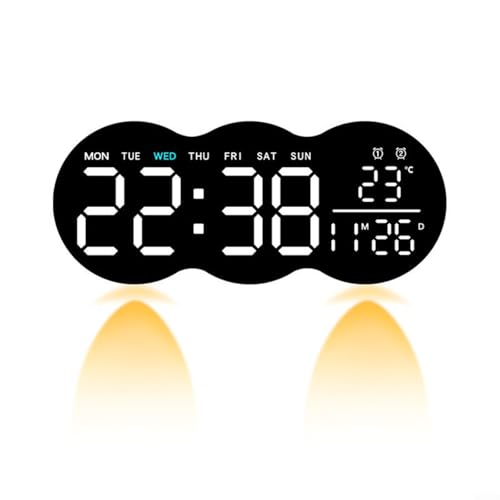 CWOQOCW LED-Digitaluhr mit Temperaturanzeige, Kalender, Woche, Datum, Dual-Alarm, Timer, Fernbedienung, Wandmontage, Heimbüro, 28 x 11,5 cm (weiß) von CWOQOCW