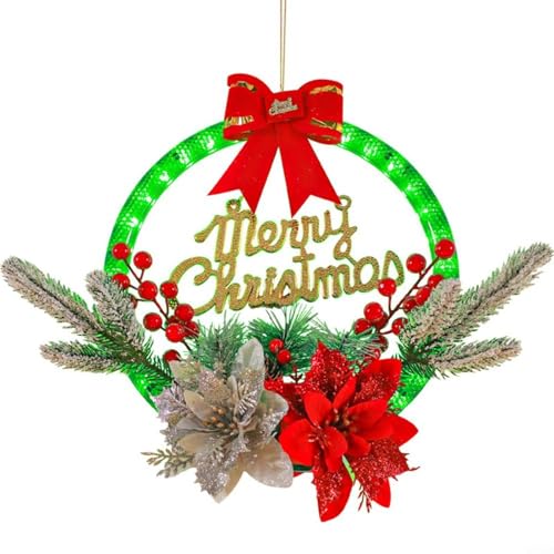 CWOQOCW LED-Weihnachtskranz mit Frohe Weihnachten, 30 x 28 cm, batteriebetrieben, für Haustür, Fenster, Innen- und Außenbereich, Dekoration (2) von CWOQOCW