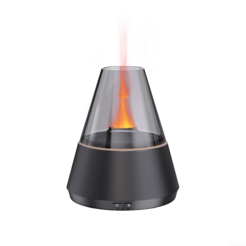 CWOQOCW Luftbefeuchter mit bunter Flamme und Aromatherapie-Diffusor und 7-farbigen LED-Lichtern, multifunktionales Design mit integrierter Uhr (schwarz) von CWOQOCW