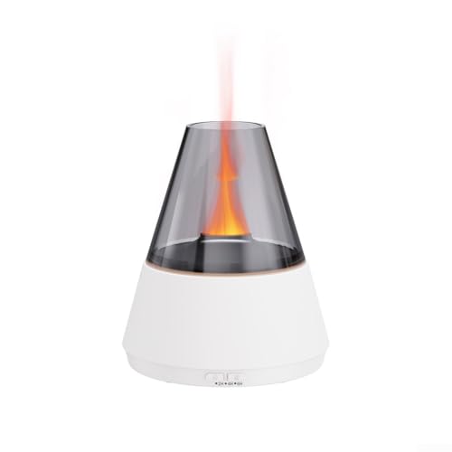CWOQOCW Luftbefeuchter mit bunter Flamme und Aromatherapie-Diffusor und 7-farbigen LED-Lichtern, multifunktionales Design mit integrierter Uhr (weiß) von CWOQOCW