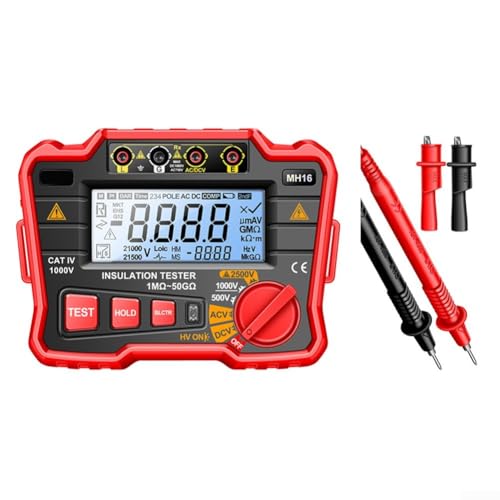 CWOQOCW MH16 Digitaler Megaohmmeter Isolationswiderstandsprüfer 500V/1000V/2500V AC DC Spannungsprüfer für elektrische Geräte Wartung Rot CWOQOCW MH16 Digitaler Megaohmmeter Isolationswiderstandsprüfer 500V/1000V/2500V AC DC Spannungsprüfer für elektrische Geräte Wartung Rot von CWOQOCW
