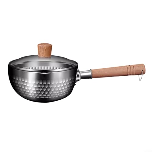 CWOQOCW Milchtopf aus Edelstahl 304 mit verbrühungsfestem Holzgriff, kleine Soßentopf, doppelseitiger Ausgießer für die Küche (2400 ml) von CWOQOCW