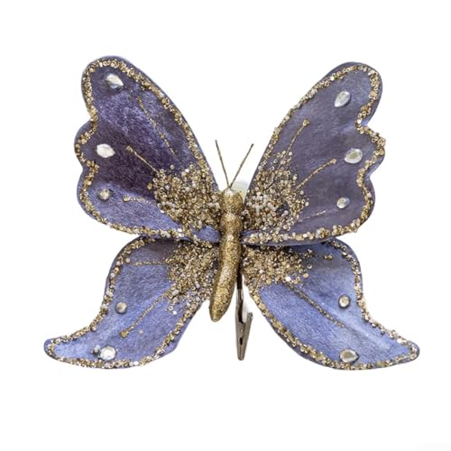 CWOQOCW Schmetterlings-Baumschmuck mit Clip, glitzernde Flügel-Ornamente, Stoff, Urlaub, Wohnaccessoires, Innen- und Außenbereich, 25 x 21 cm (blau) von CWOQOCW
