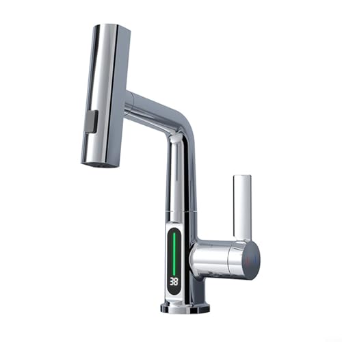 CWOQOCW Smart Küchenspüle Wasserhahn mit LED-Temperaturanzeige, verlängerter ausziehbarer Sprühkopf, 60 cm Reichweite, Waschtischarmatur (Chrom) von CWOQOCW