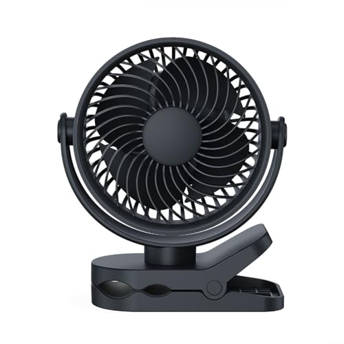 CWOQOCW Ventilator mit 4 Geschwindigkeiten, verstellbarer Klemmventilator mit 2000 mAh Akku, USB-wiederaufladbar, Schreibtisch-Lüfter für Schlafzimmer, Reisen (schwarz) von CWOQOCW