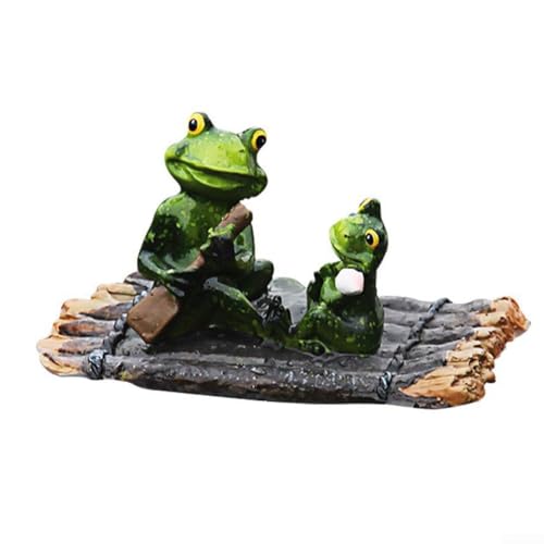 Dekorative schwimmende Frosch-Statue, Kunstharz-Skulptur für Garten und Teich, Outdoor, Terrasse, Hof, Ornament (Frosch auf einem Floß) von CWOQOCW