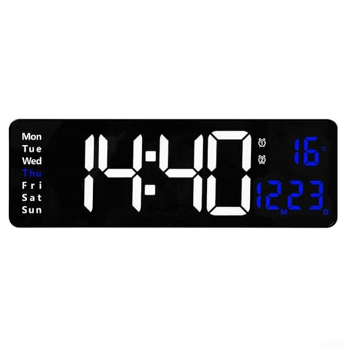 Digitale Wanduhr mit schlankem Design und 16 Ziffern, perfekte Kombination von Stil mit Funktionalität für Zuhause und Büro, mit Alarmen (blau) von CWOQOCW