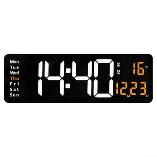 Digitale Wanduhr mit schlankem Design und 16 Ziffern, perfekte Mischung aus Stil und Funktionalität für Zuhause und Büro, mit Alarmen (orange) von CWOQOCW