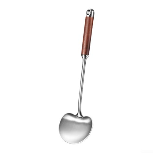 Edelstahl Kochlöffel mit Holzgriff für Küche Wok Braten und Rühren Spatel mit Aufhängeloch für einfache Lagerung (Walnuss) von CWOQOCW