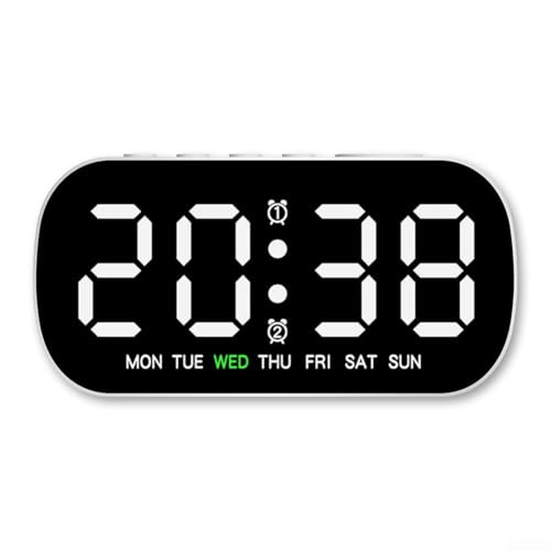 Elektronischer Wecker mit multifunktionaler LED-Anzeige zeigt Datum und Temperatur in Celsius und Fahrenheit mit Energiesparfunktion und externen Stromfunktionen (weiß) von CWOQOCW