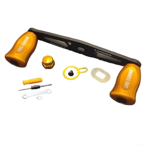 Ersatz-Angelrollen-Wipparm Griff aus Kohlefaser 8 5 mm für DAIWA und ABU Casting Rollen mit komplettem Set von Installationskomponenten und Werkzeugset (rechte Hand, tiefgold) von CWOQOCW