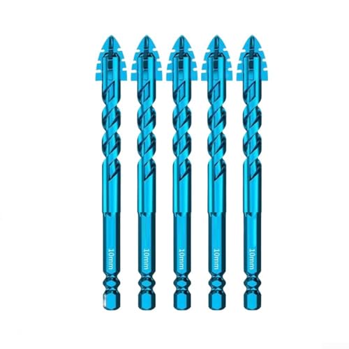Hartmetall-Bohrer-Set, 5-teilig, vierschneidig, gezahnt, exzentrisches Design, für Fliesen, Holz, Metall, für Glas und Porzellan (10 mm) von CWOQOCW
