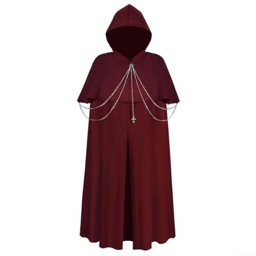 Herren Damen Mittelalter Umhang Umhang Vintage Gothic Kostüm Umhang für Cosplay, Renaissance Messen und Mottoparty Wear (M Rotwein) von CWOQOCW