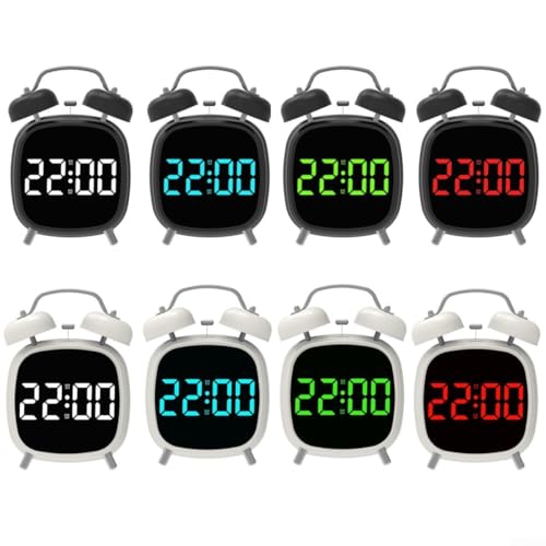 Klassischer Doppelglockenwecker mit modernem LED-Display für den Heimgebrauch, USB- und batteriebetrieben (Schwarz B) von CWOQOCW