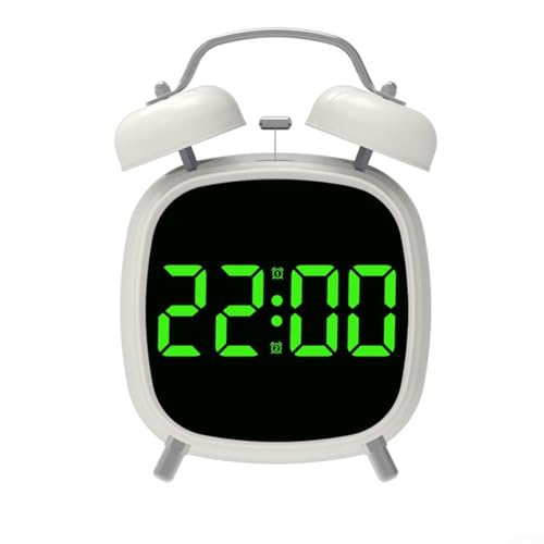 Klassischer Doppelglockenwecker mit modernem LED-Display für den Heimgebrauch, USB- und batteriebetrieben (Weiß G) von CWOQOCW