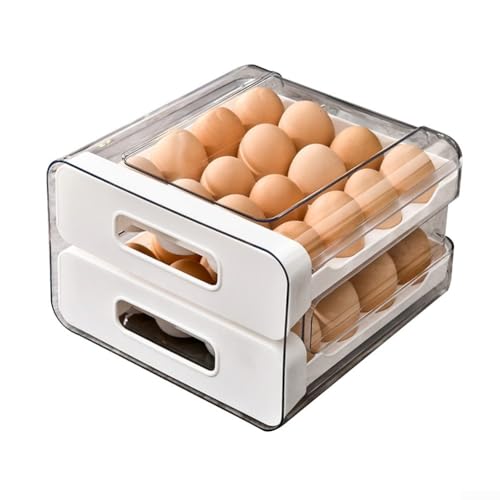 Platzsparende Eier-Aufbewahrungsbox für Kühlschrank, stapelbarer Organizer mit Schublade für 32 Eier (weiß) von CWOQOCW