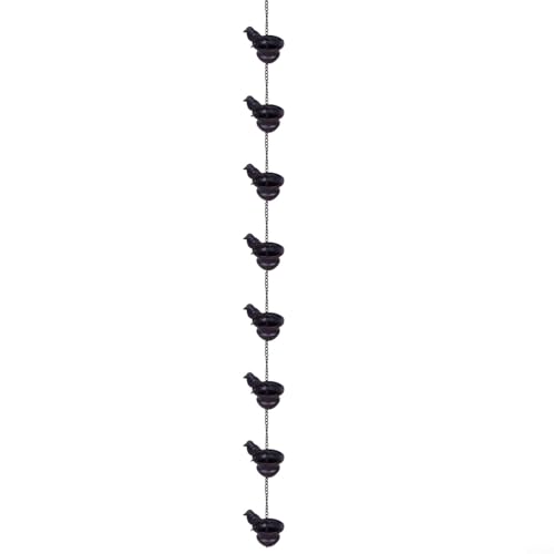 Regenkette, Outdoor-Metall-Regenkette, Garten-Dachrinnen-Dekoration mit hängender Schüssel, rostbeständig, schwarzes Wasserspiel für Veranda oder Hof (8 Stück) von CWOQOCW
