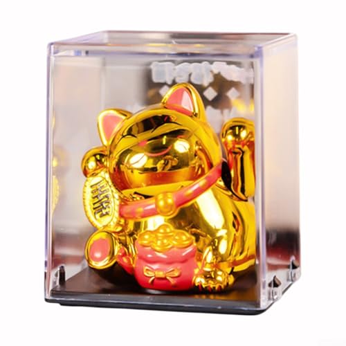 Skurrile Glückskatze Ornament für Schreibtisch und Fahrzeug, niedliche solarbetriebene winkende Dekoration (Gold) von CWOQOCW