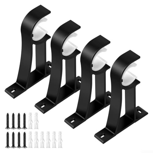 Strapazierfähige Gardinenstangenhalterungen, 4 Stück, unterstützt bis zu 6,8 kg, kompatibel mit mehreren Stangengrößen, Aluminiumkonstruktion (schwarz) von CWOQOCW