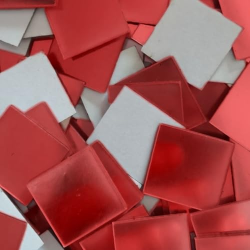 Verwandeln Sie Räume mit 100 Stück Glasspiegel-Aufklebern, 50 x 50 mm, für DIY-Discokugel-Bastelarbeiten (rot) von CWOQOCW