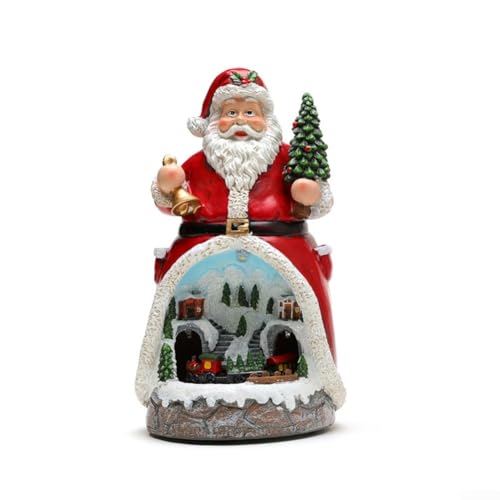 Weihnachtsmann und Schneemann aus Kunstharz mit Lichtern, beweglichem Zug und Musik für Urlaubsdisplay (Weihnachtsmann) von CWOQOCW