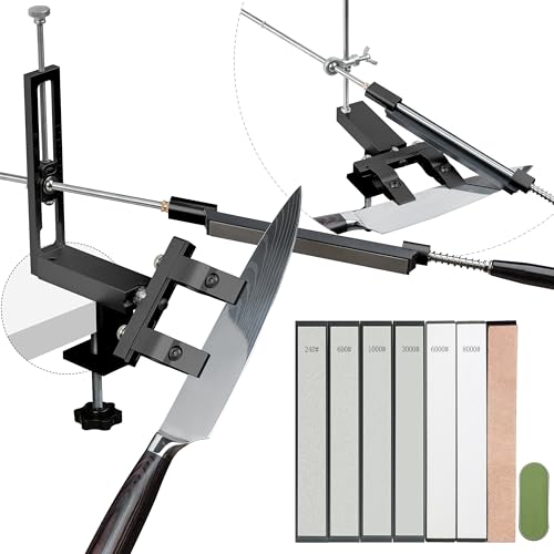 CWOVRS Messerschärfer Profi mit 360° Dual Klemmensystem Schnellspann-C-Klemme, 2-fach Winkelverstellung (10°-30°), verstellbarer Messerhalter, Küchen Messerschärfsystem, 4 Diamant 2 Wasserste Set von CWOVRS