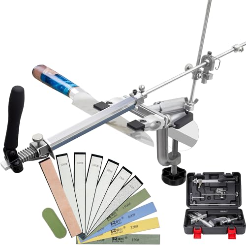CWOVRS Messerschärfsystem, RX-009 Messerschärfer Profi 360° Flip Drehung mit festem Winkel, Präzise Slider, Küchenchef-Messerschärfer Set mit 4 Schleifsteine + 6 Diamantsteine Set von CWOVRS