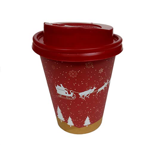 CW-Pack 500x 0,2l Glühweinbecher,Pappbecher Einwegbecher Weihnachten EXKLUSIV 0,2l-Füllstrch +500 Deckel rot von CW-Pack